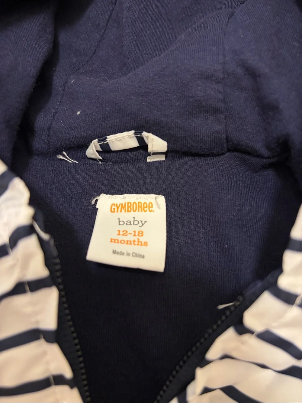 Gymboree White and Navy Striped Hooded Jacket